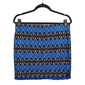 ARDEN B Black Blue Chevron Wave Lace Mini Stretchy Pull On Tan Skirt Medium